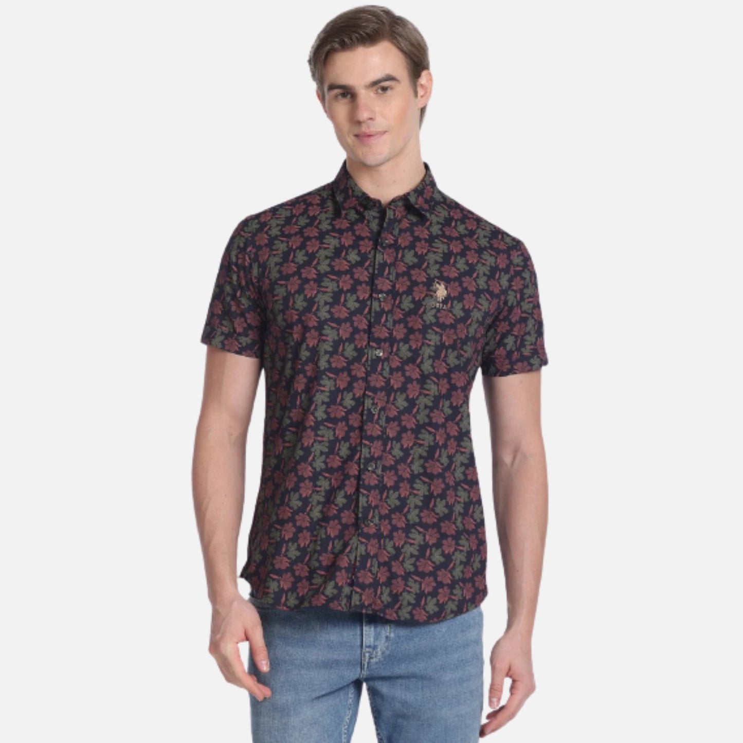 Cutaway Collar Floral Print Shirt