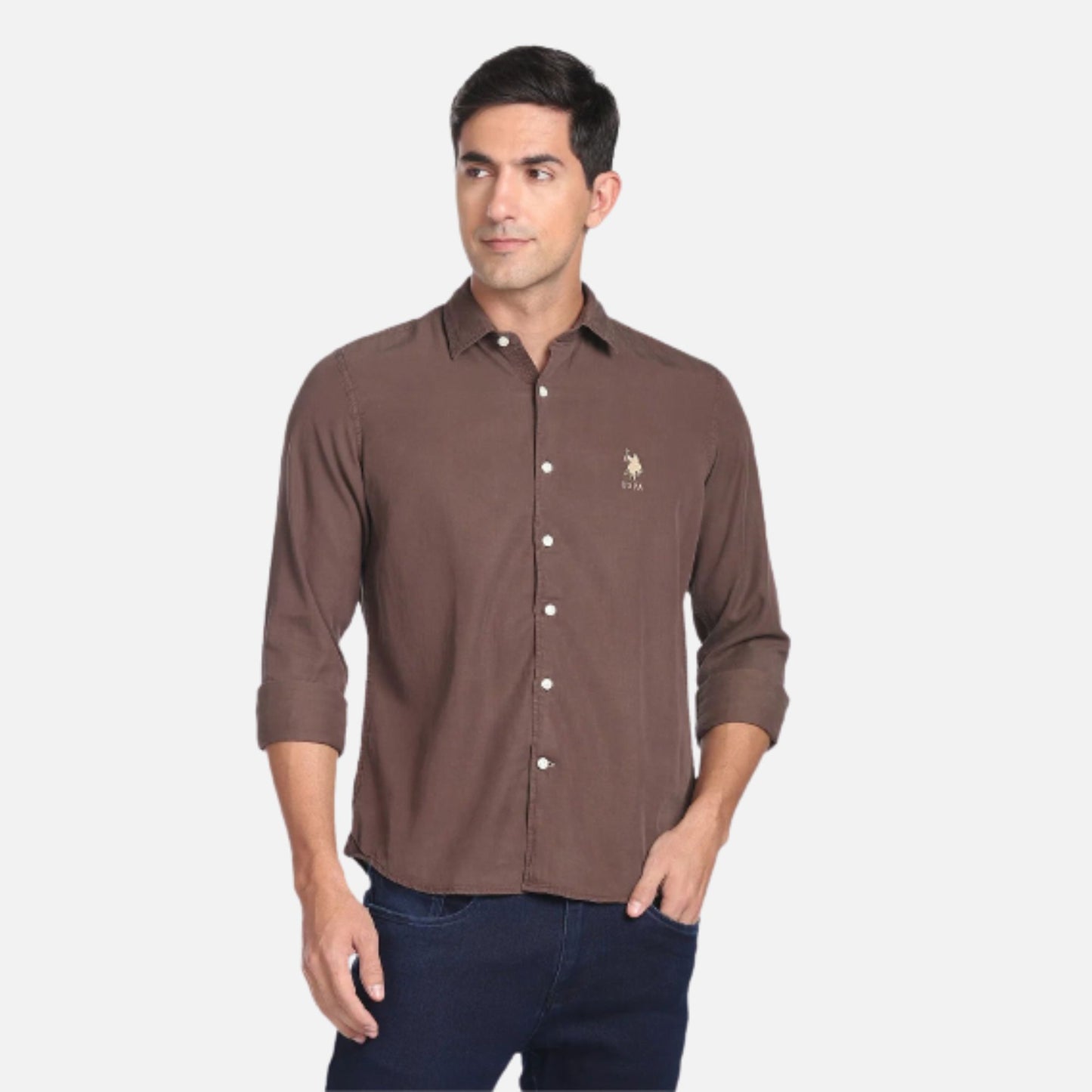 Spread Collar Solid Shirt