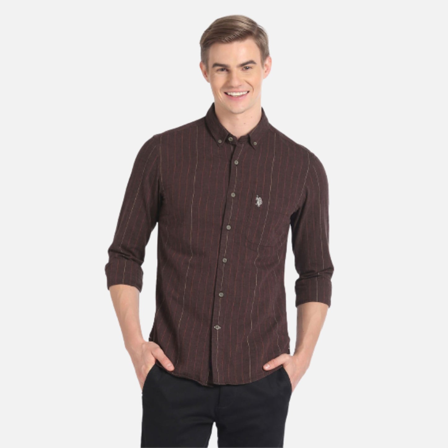 Vertical Stripe Button Down Collar Shirt