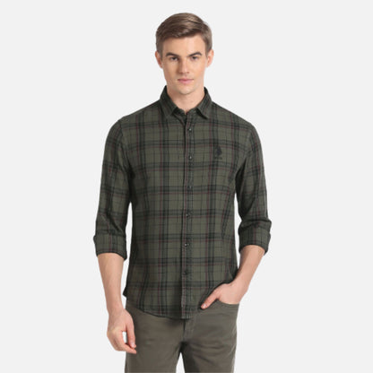 Cutaway Collar Plaid Check Shirt