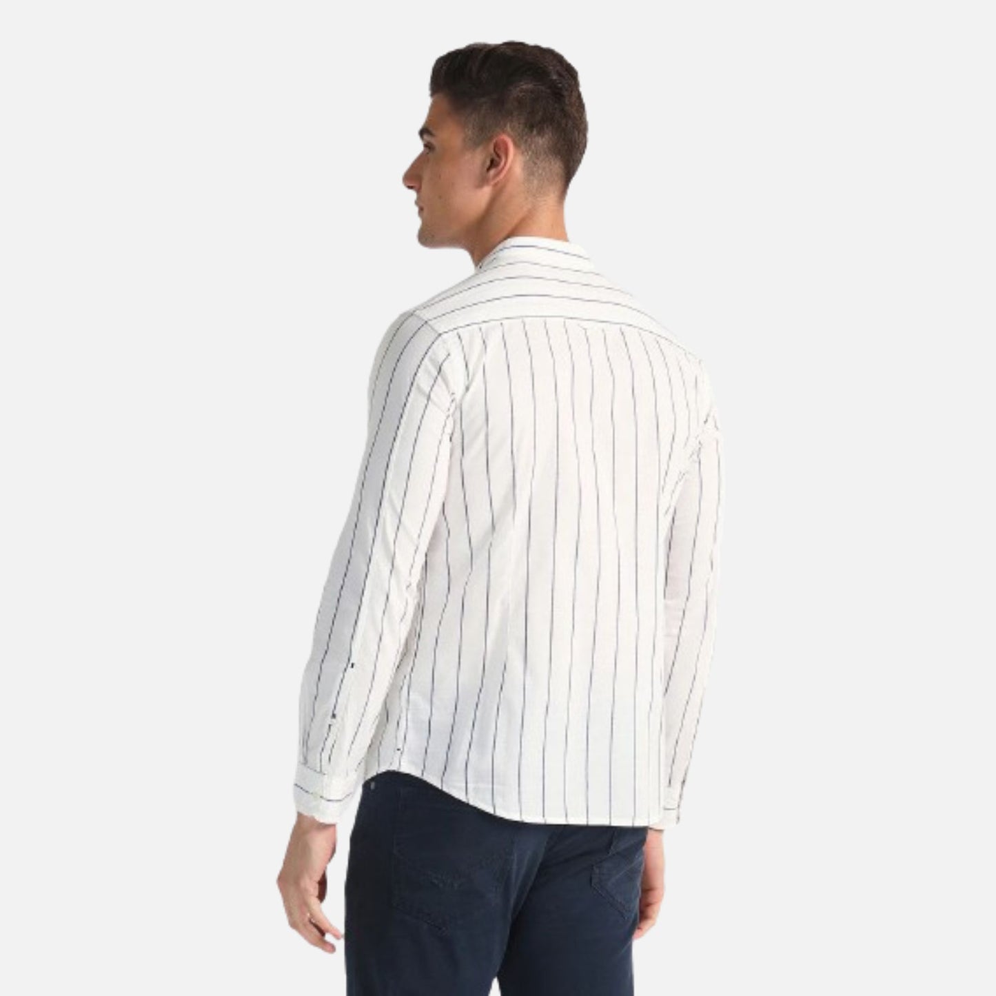 Mandarin Collar Striped Shirt