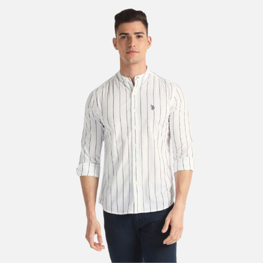 Mandarin Collar Striped Shirt