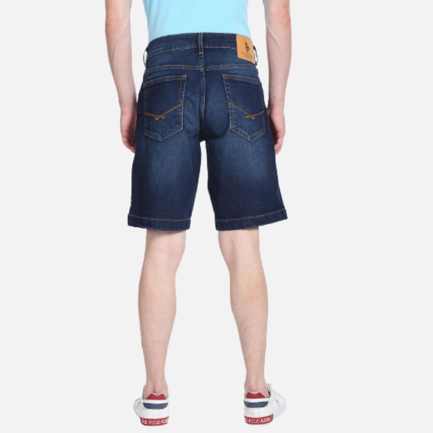 Mid Rise Stone Wash Denim Shorts