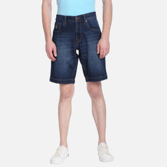 Mid Rise Stone Wash Denim Shorts