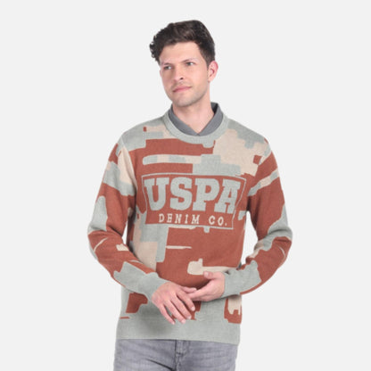 Crew Neck Brand Patterned Sweater