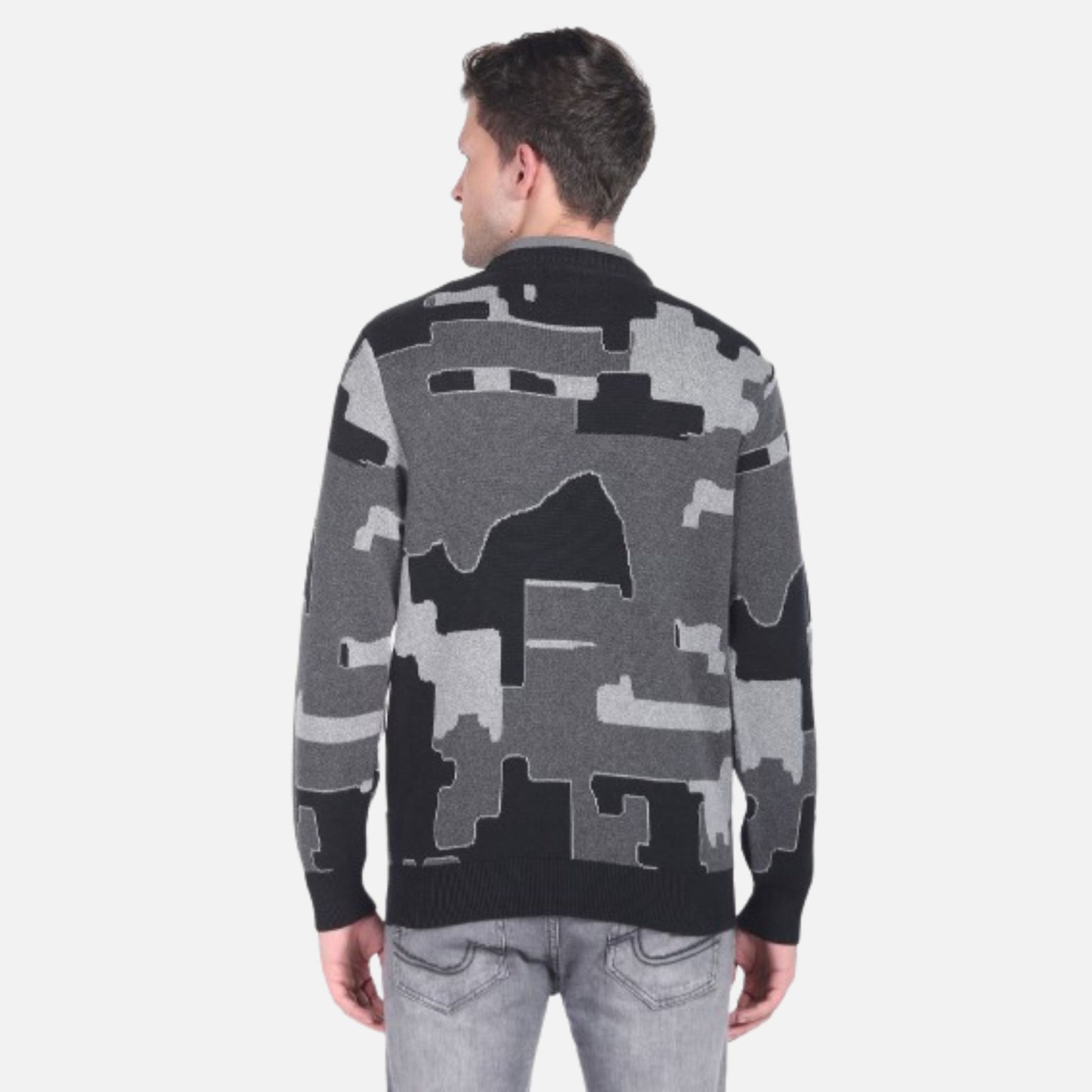 Crew Neck Brand Patterned Sweater