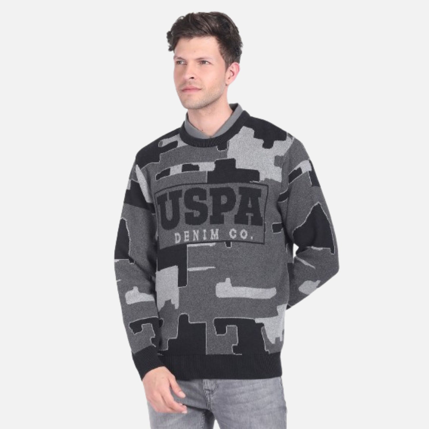 Crew Neck Brand Patterned Sweater