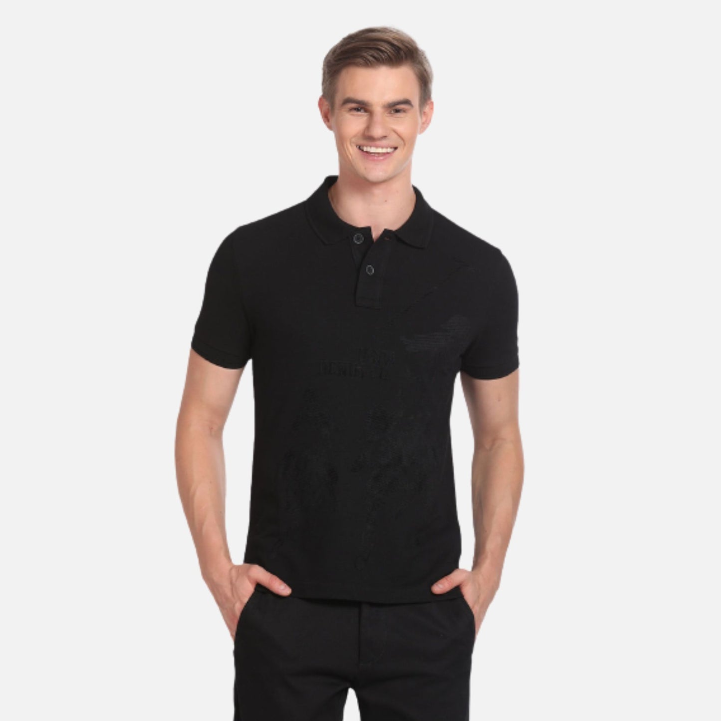 Brand Print Pique Polo Shirt