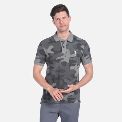 Camouflage Print Cotton Polo Shirt