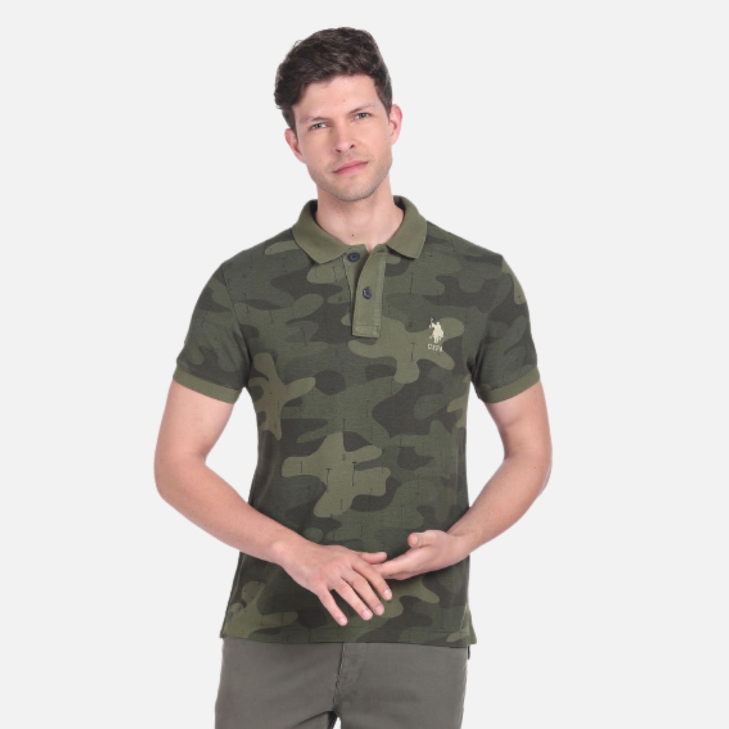 Camouflage Print Cotton Polo Shirt