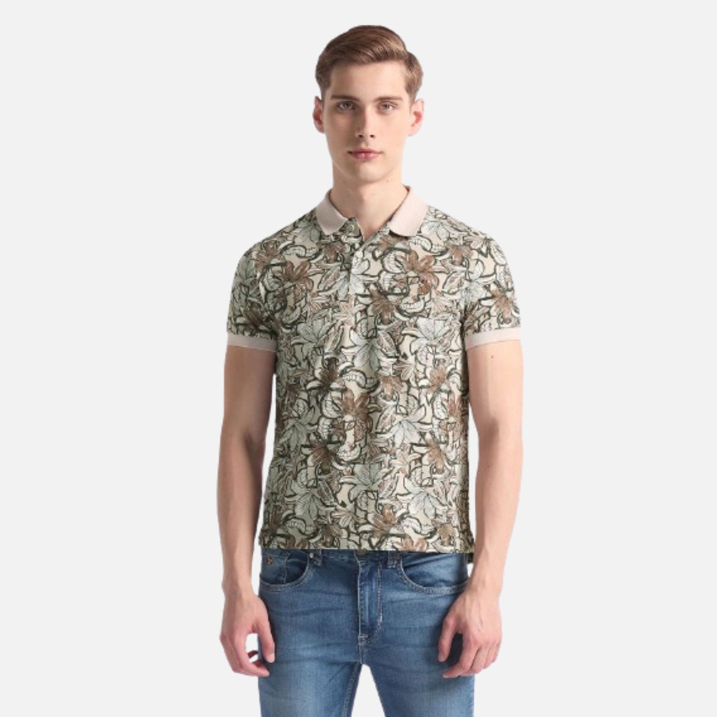 Floral Print Muscle Fit Polo Shirt