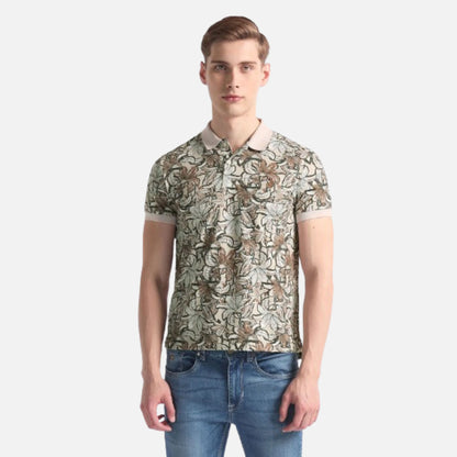 Floral Print Muscle Fit Polo Shirt