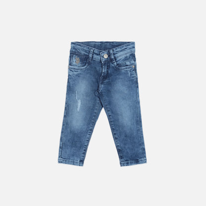 Mid Rise Stone Wash Distressed Jeans