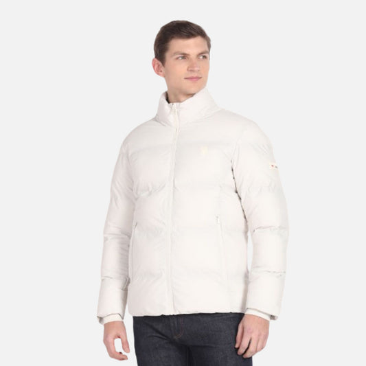 High Neck Solid Quilted Jacket