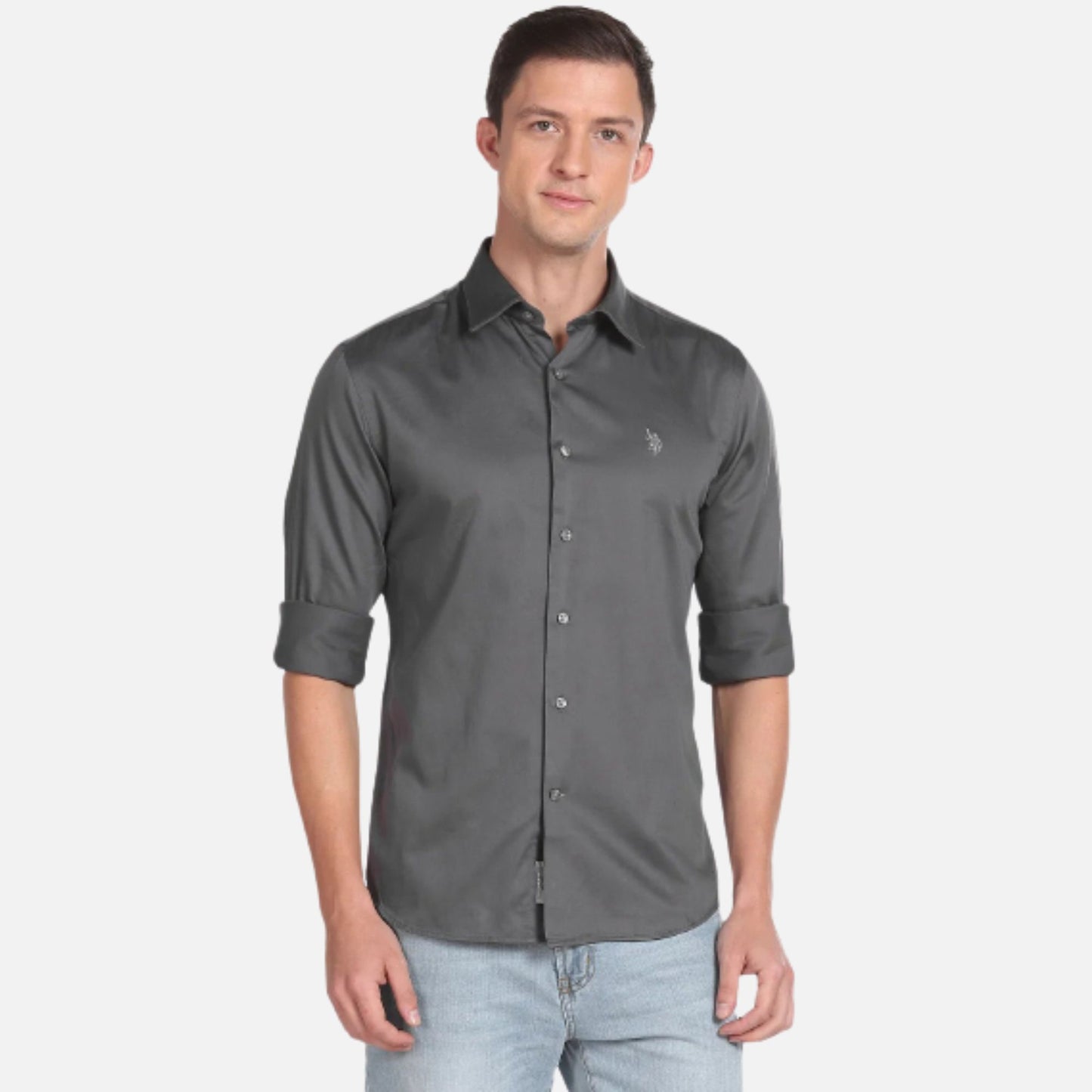 Spread Collar Solid Shirt