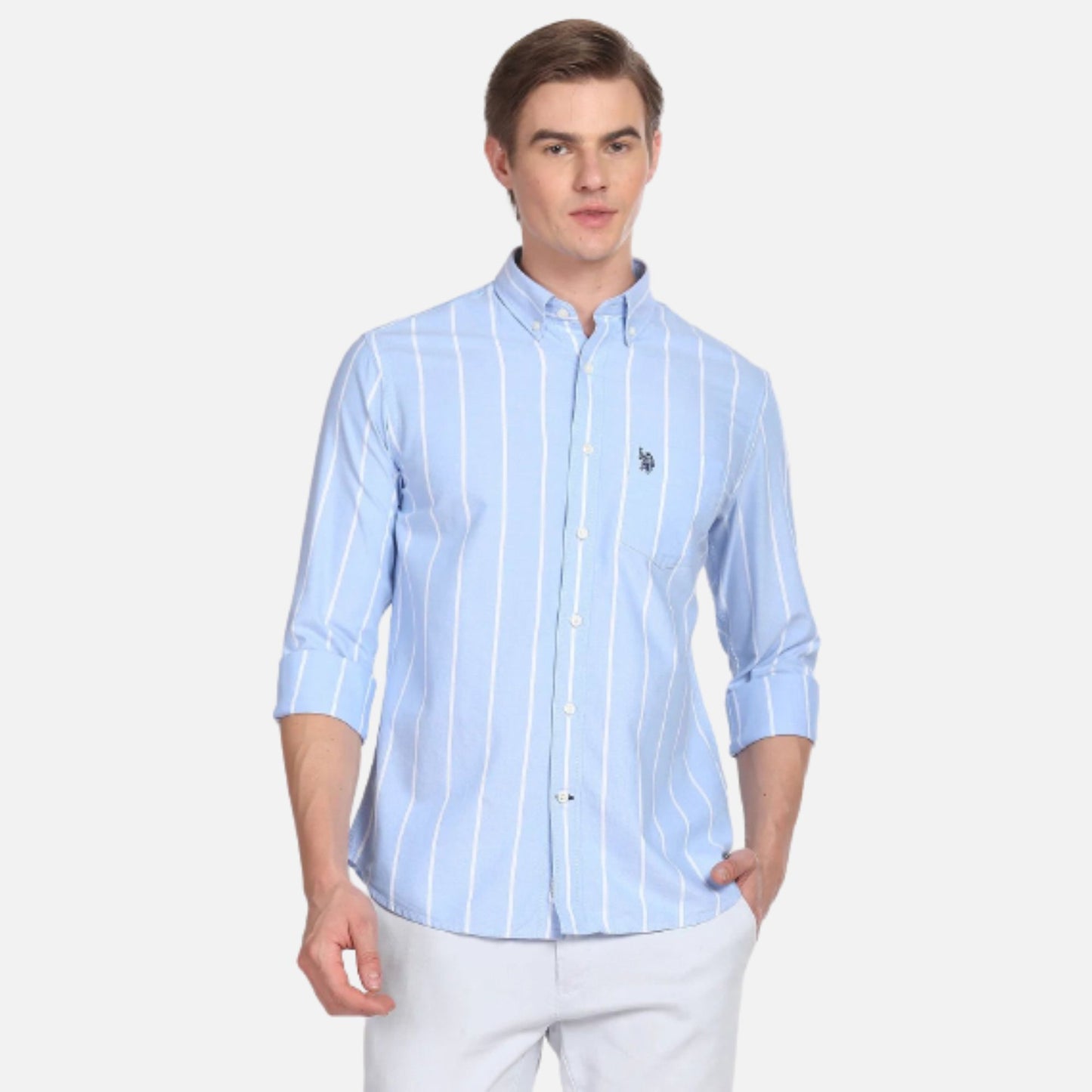 Button Down Collar Vertical Stripe Shirt