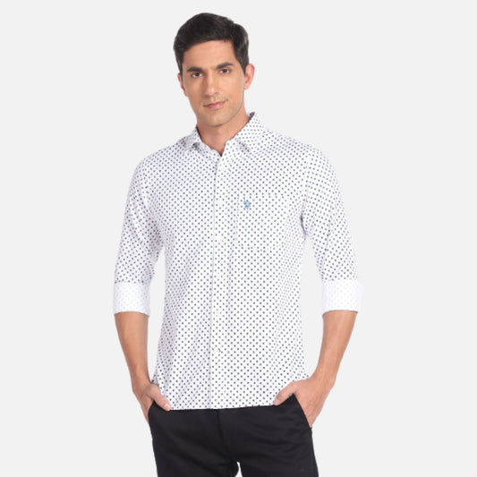 Cutaway Collar Motif Print Shirt