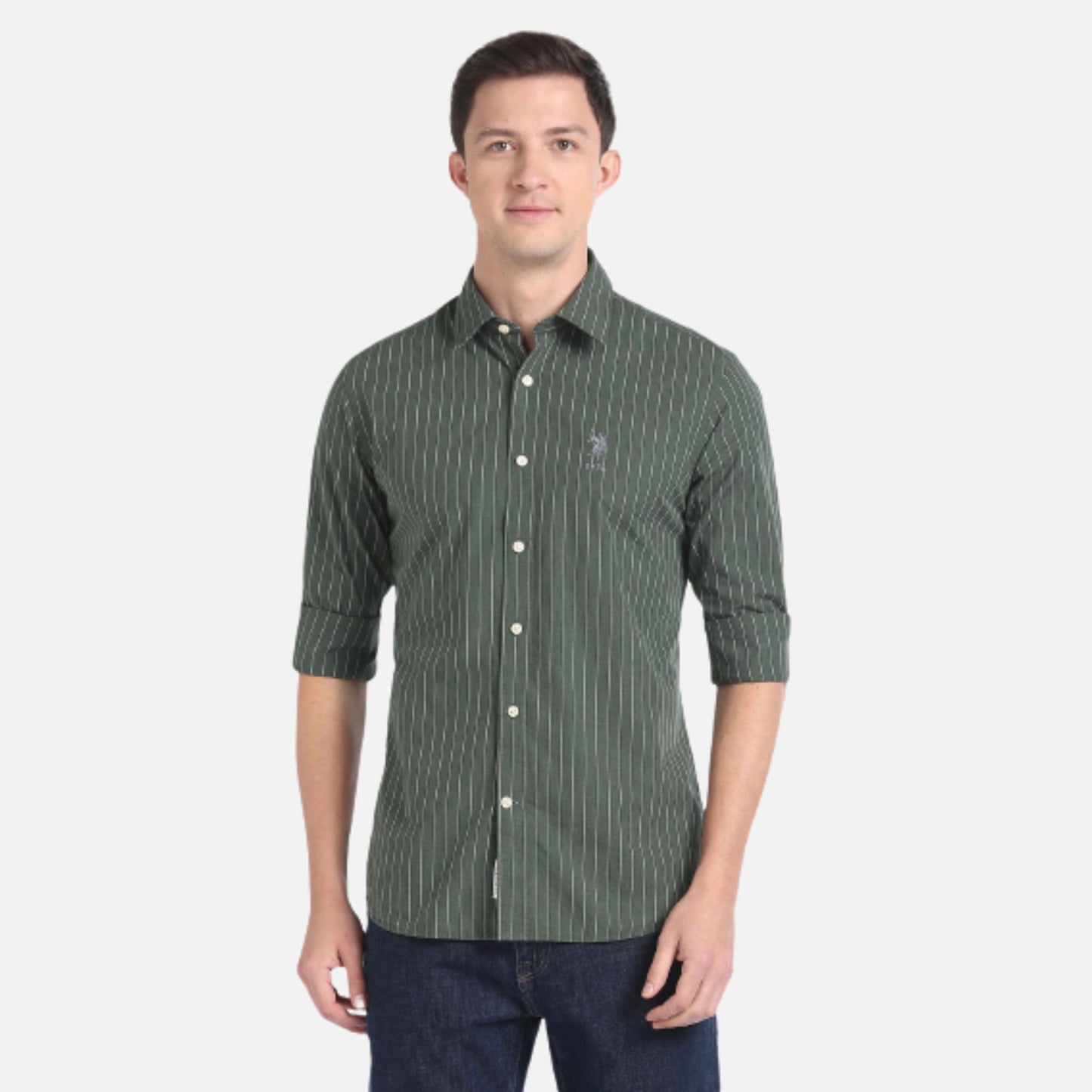 Cotton Melange Vertical Stripe Shirt