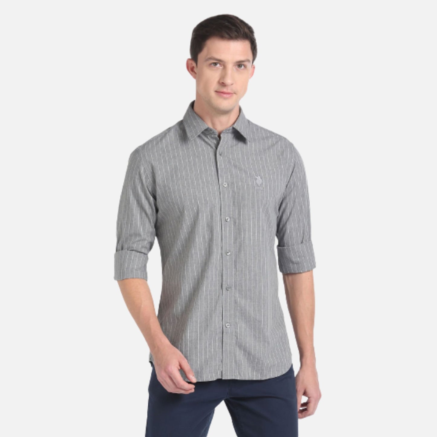 Cotton Melange Vertical Stripe Shirt