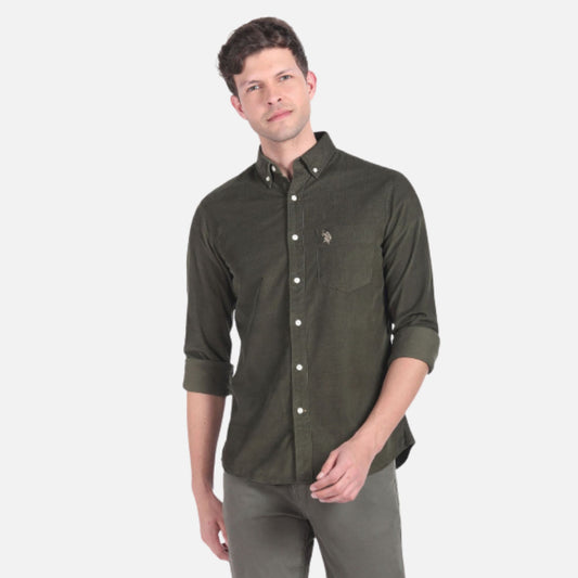 Cutaway Collar Corduroy Shirt