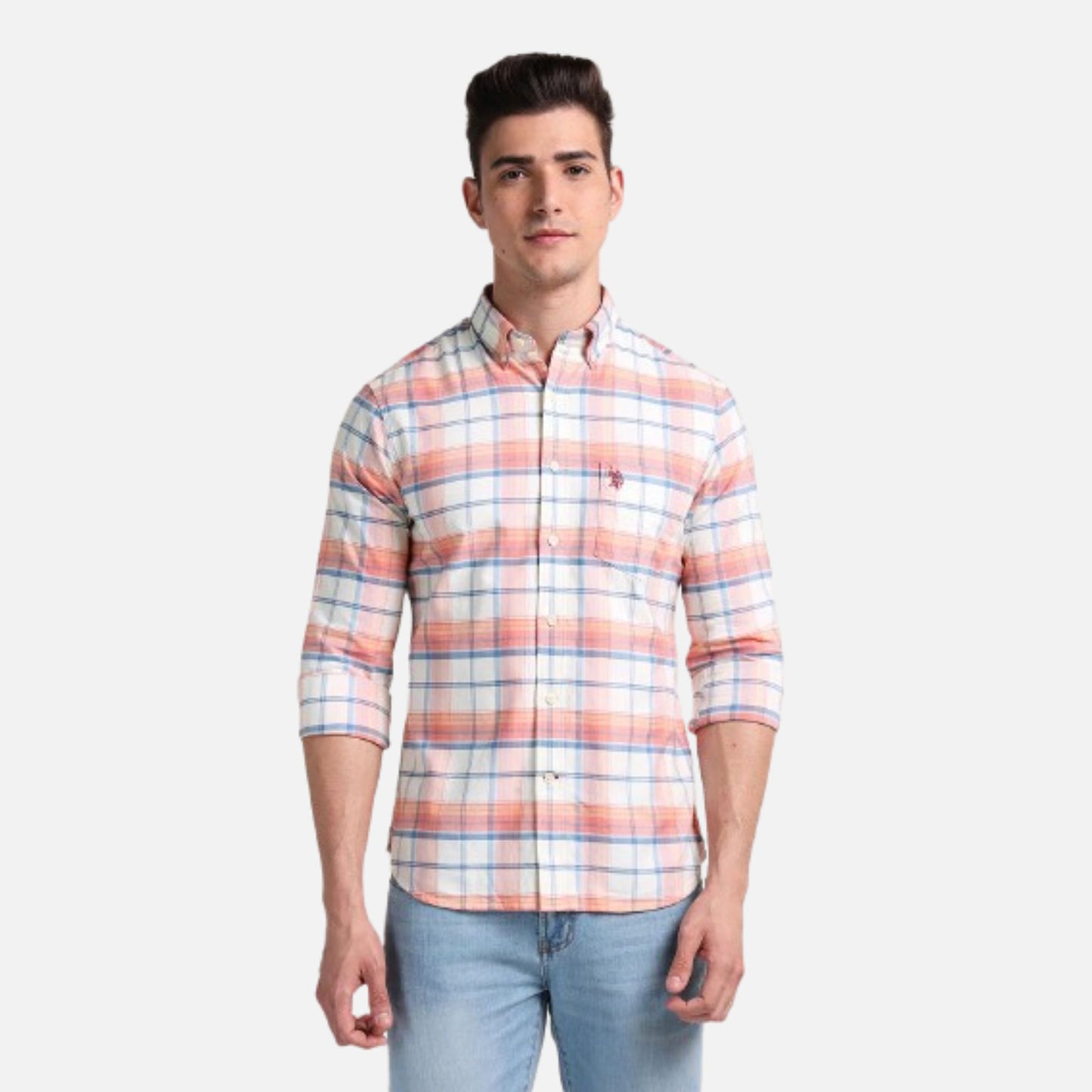 Button Down Collar Checked Shirt