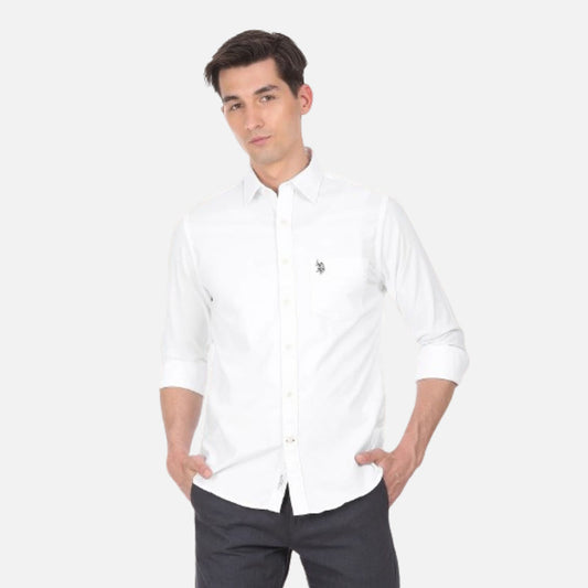 Spread Collar Solid Casual Shirt