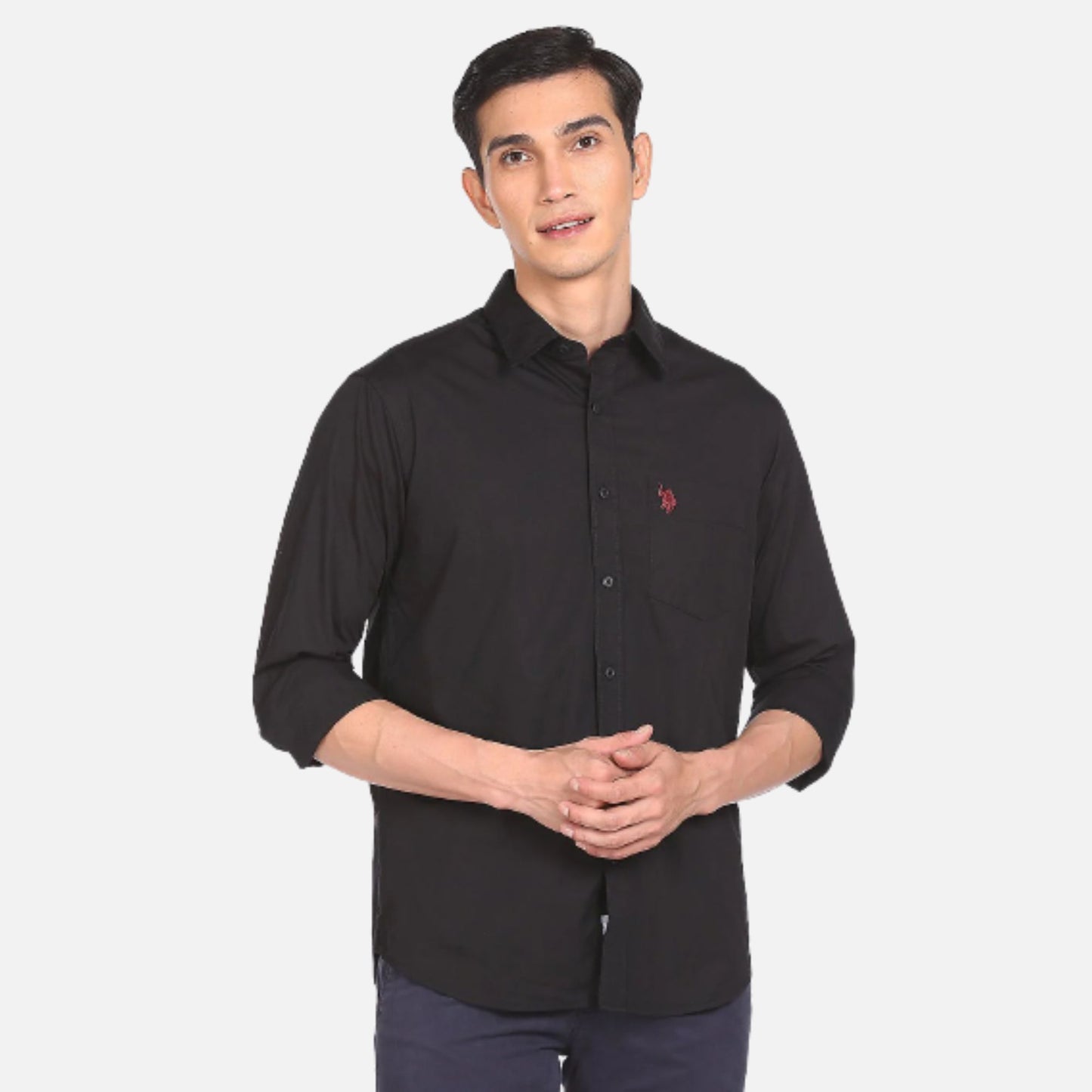 Black Slim Fit Solid Casual Shirt