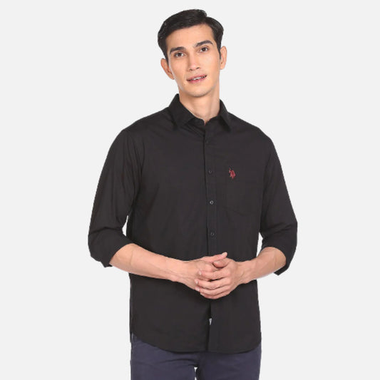 Black Slim Fit Solid Casual Shirt