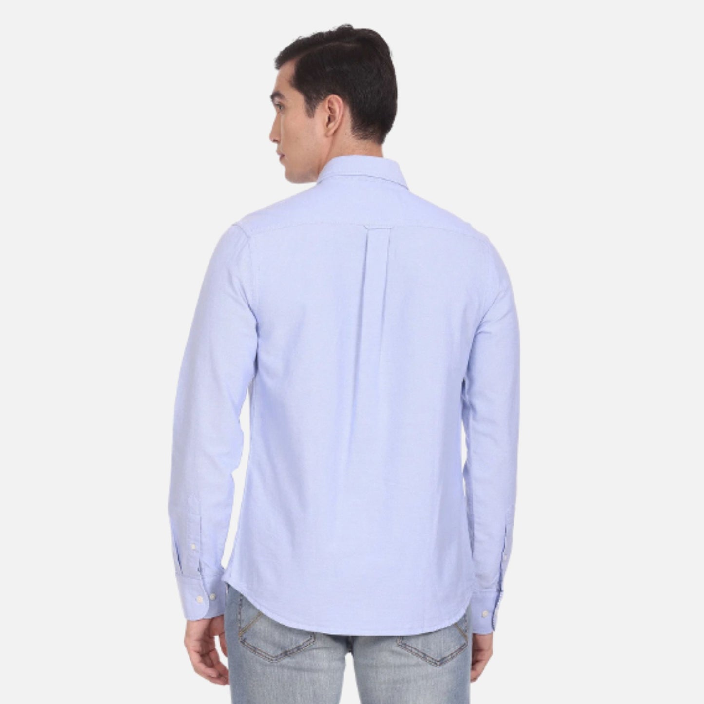 Blue Button Down Collar Cotton Solid Casual Shirt