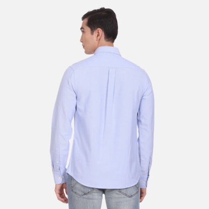 Blue Button Down Collar Cotton Solid Casual Shirt