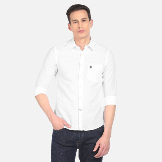 White Patch Pocket Solid Shirt