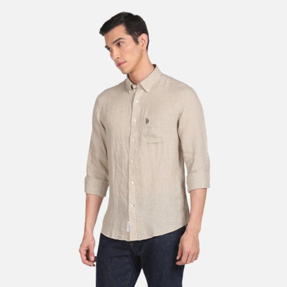 Spread Collar Solid Casual Shirt