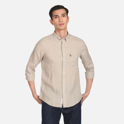 Spread Collar Solid Casual Shirt