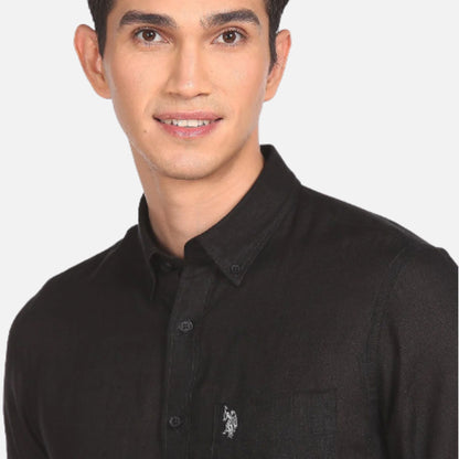 Black Linen Solid Casual Shirt