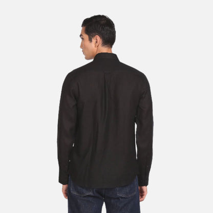 Black Linen Solid Casual Shirt