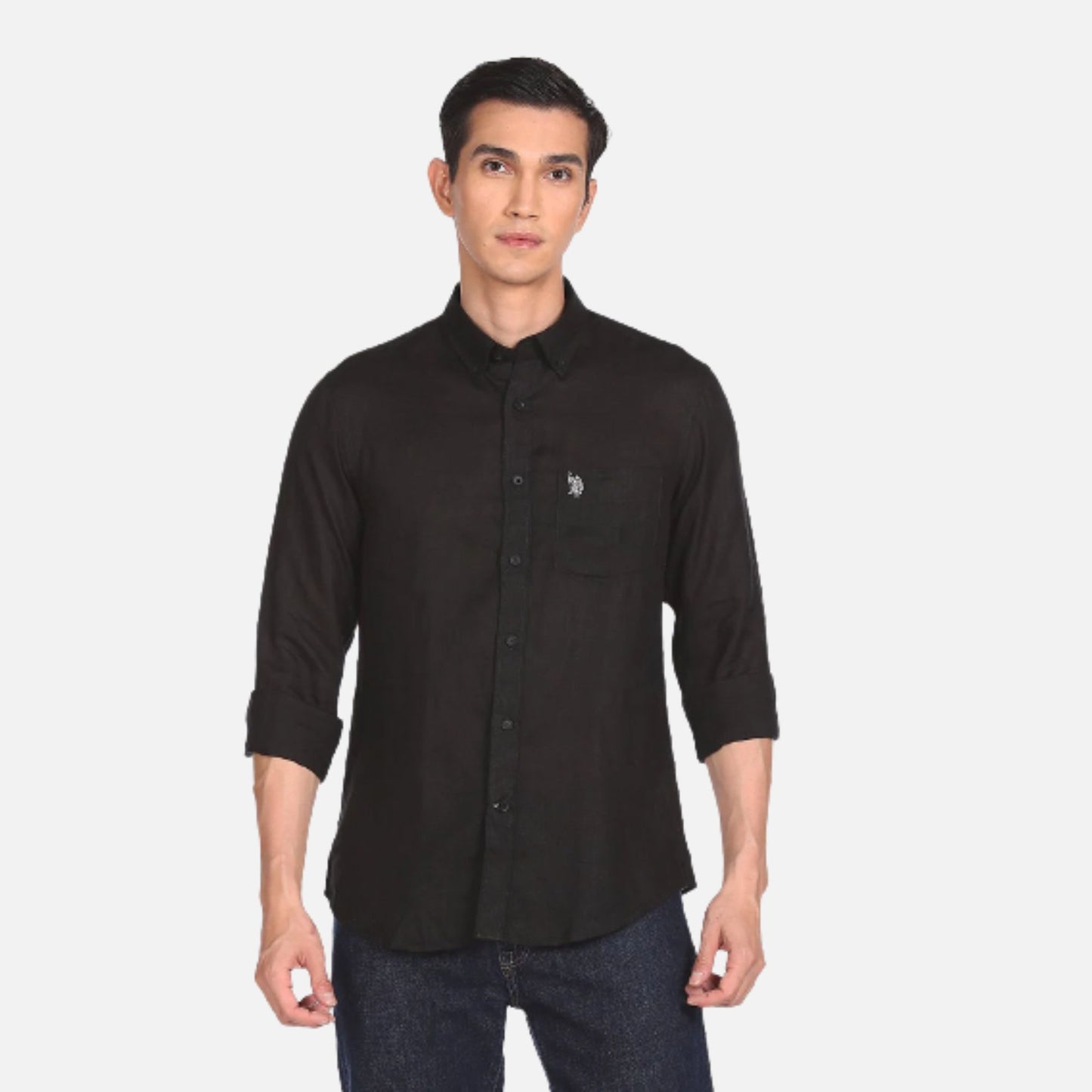 Black Linen Solid Casual Shirt