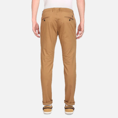 Khaki Mid Rise Solid Casual Trousers