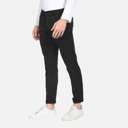 Black Solid Austin Trim Regular Fit Casual Trousers