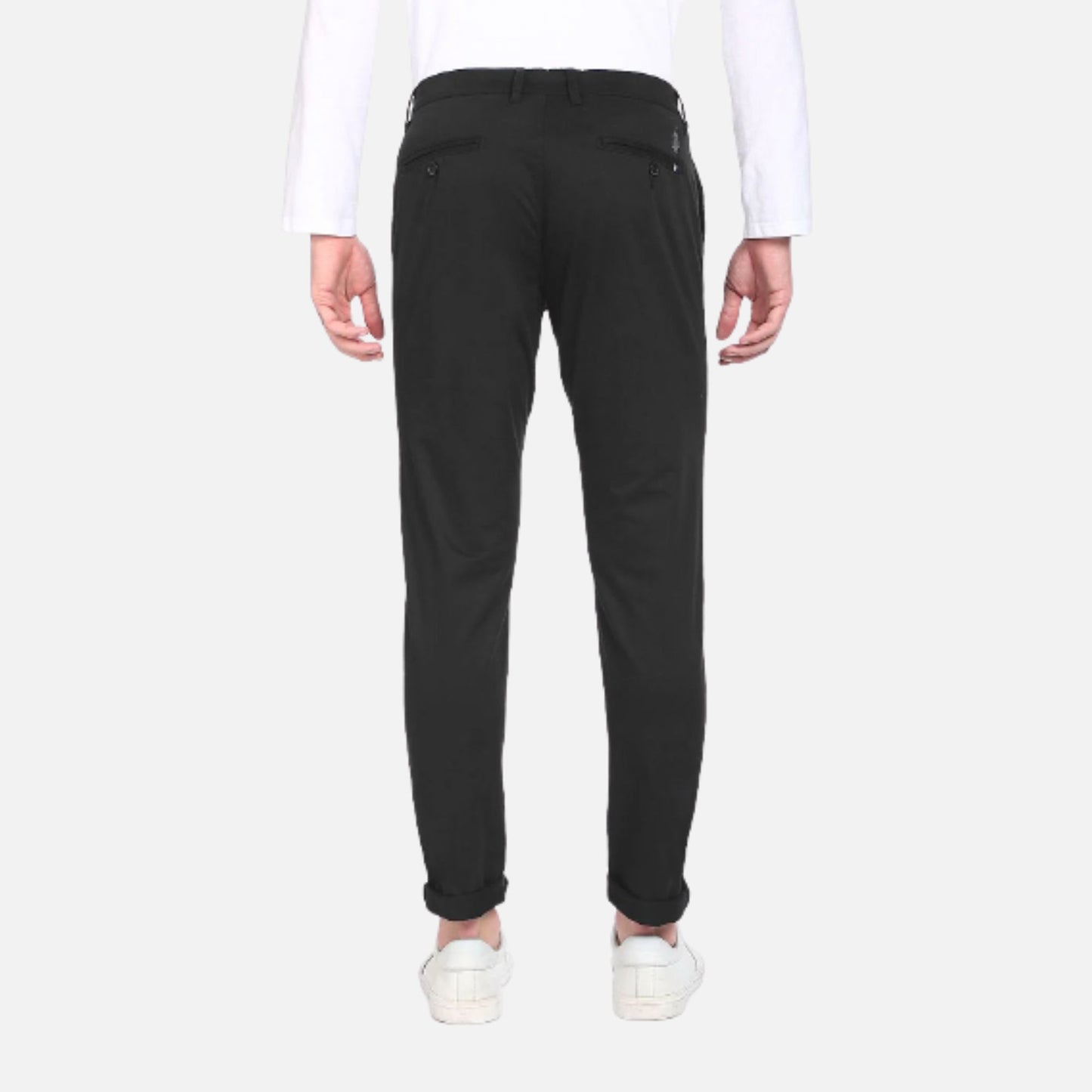 Black Solid Austin Trim Regular Fit Casual Trousers