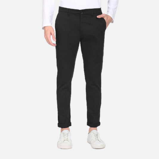 Black Solid Austin Trim Regular Fit Casual Trousers