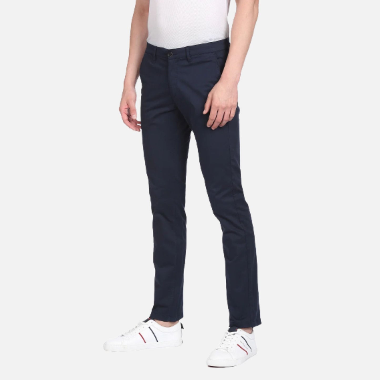 Navy Solid Mid Rise Casual Trousers