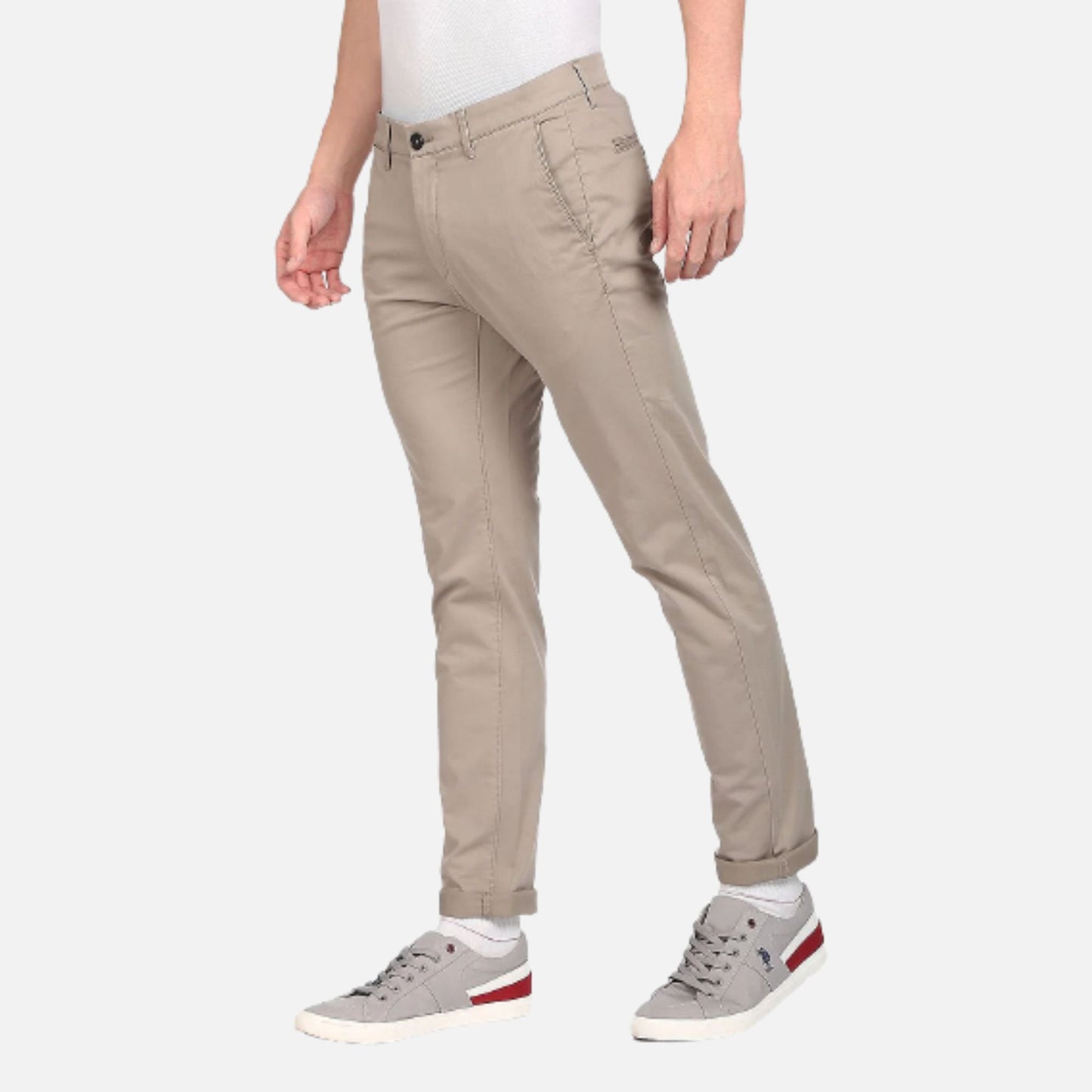 Light Olive Mid Rise Solid Casual Trousers