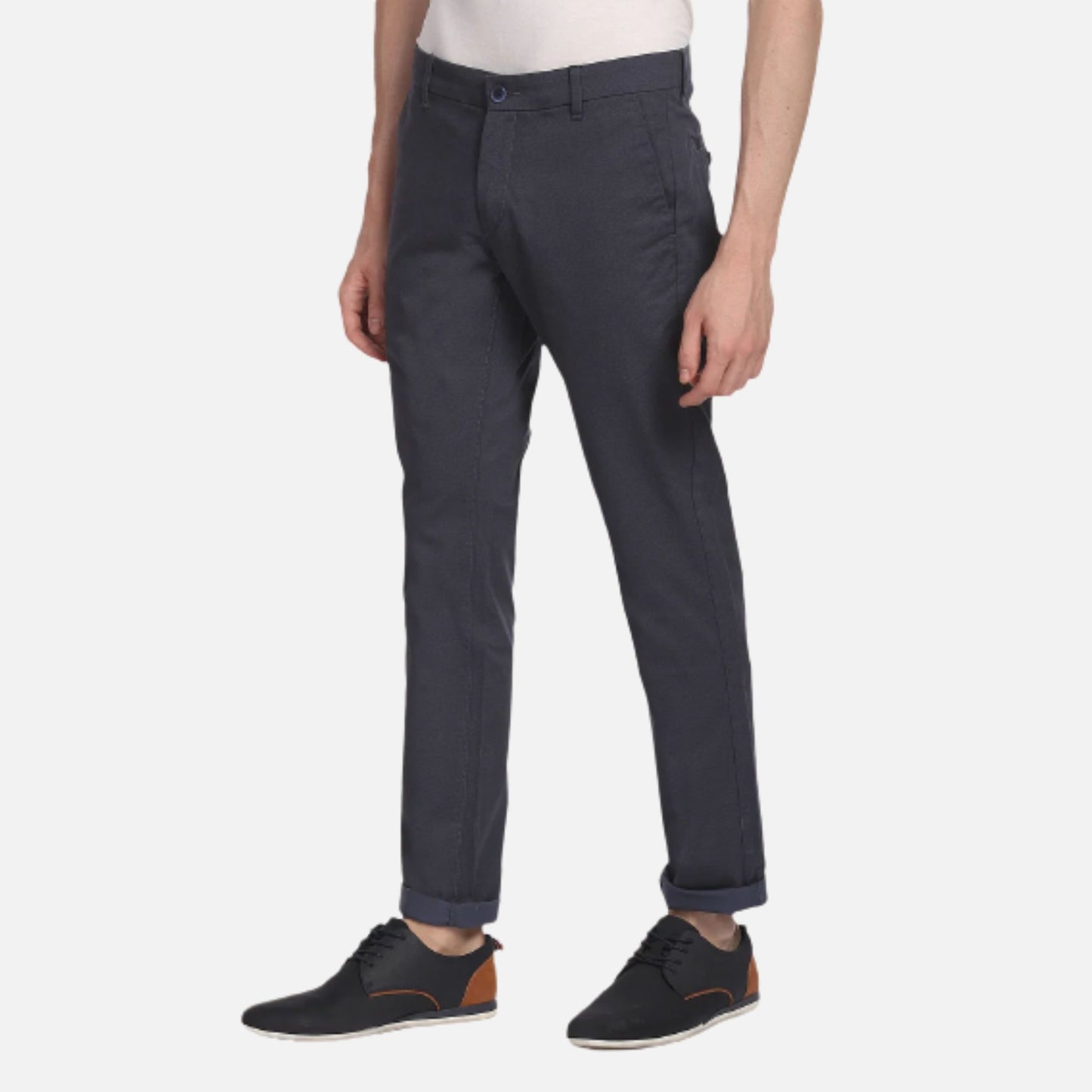 Slim Straight Fit Textured Casual Trousers