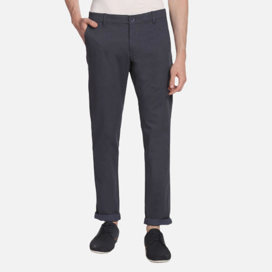 Slim Straight Fit Textured Casual Trousers