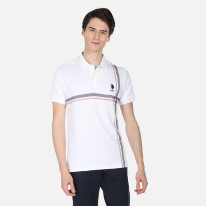 Offset Stripe Cotton Polo Shirt