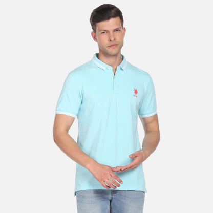 Striped Collar Logo Polo Shirt