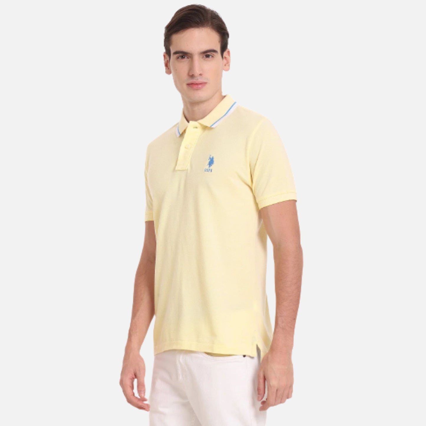 Striped Collar Solid Polo Shirt