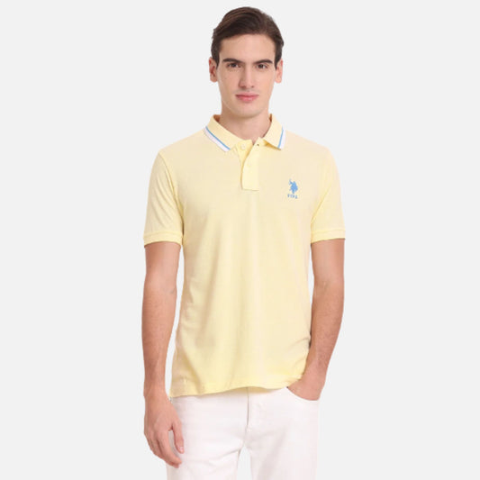 Striped Collar Solid Polo Shirt