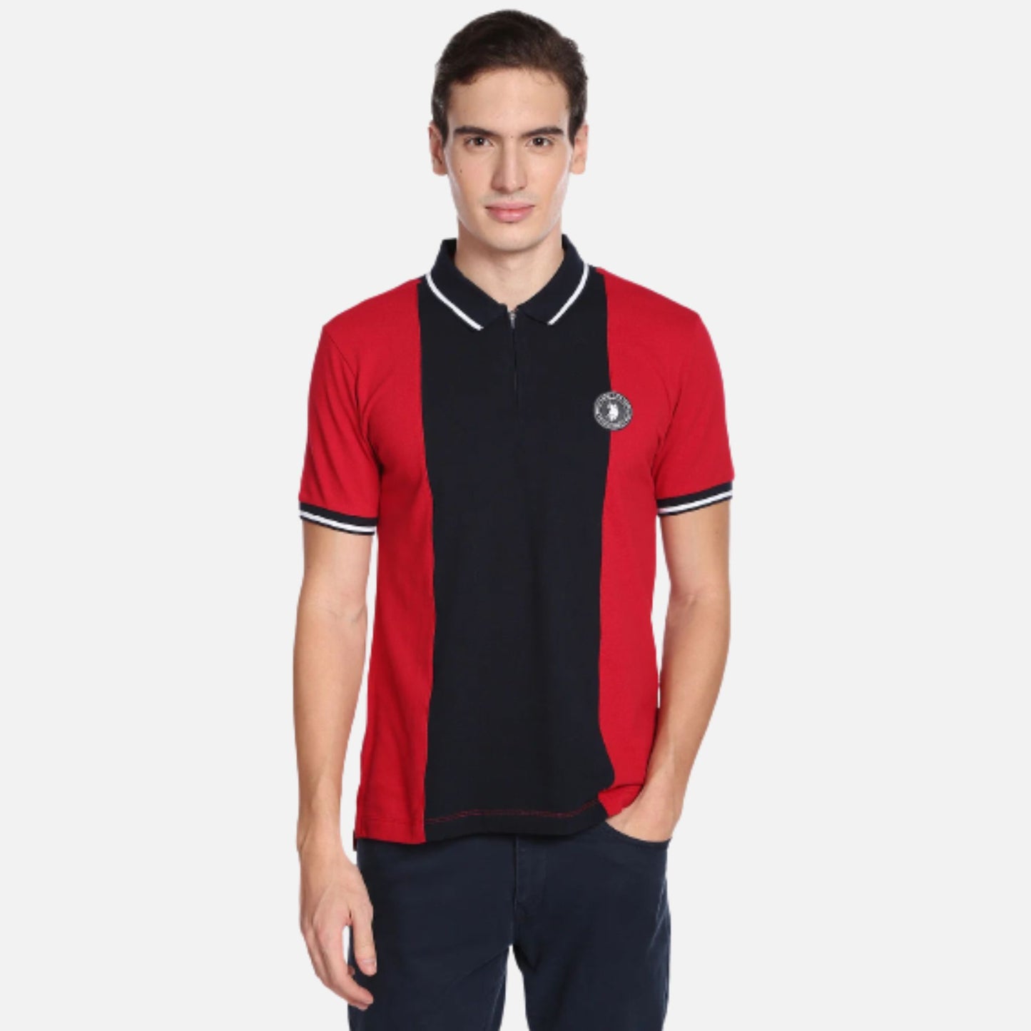 Colour Block Cotton Polo Shirt