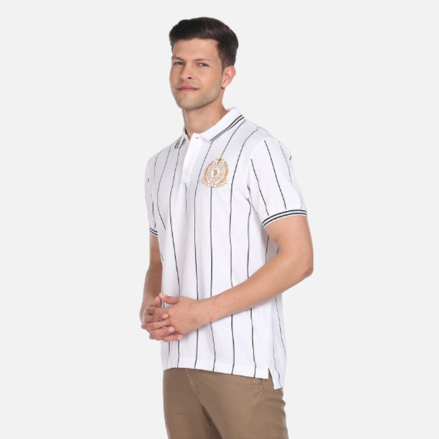 Vertical Stripe Heritage Logo Polo Shirt